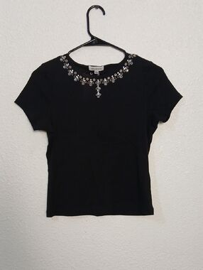 Black Embellished Short Sleeve Top